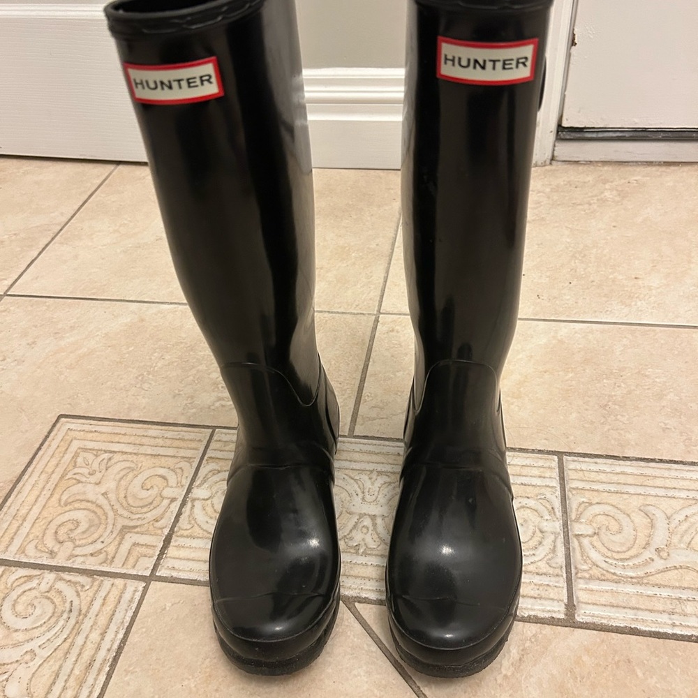 Hunter Glossy Black Tall Boots